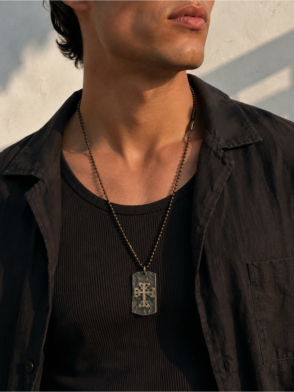 Waxing Poetic | 925 Sterling Silver Cross Dog Tag Necklace for Men